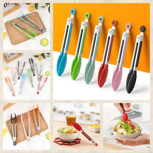 1Pcs 7inch Stainless Steel Food Clip BBQ Grill Steak Food Clip Non-slip Handle Bread Tong Party Kitchen Cooking Accessories