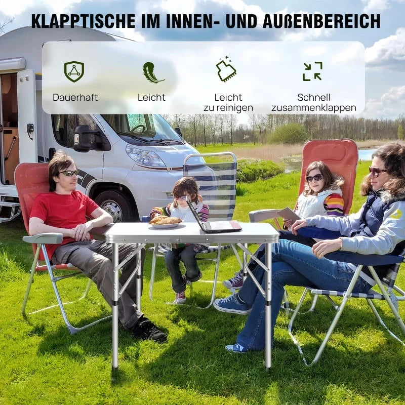 4ft Collapsible Height-Adjustable Aluminium Table for Camping Barbecue, with Handle Outdoor Garden Picnic Travel Weatherproof