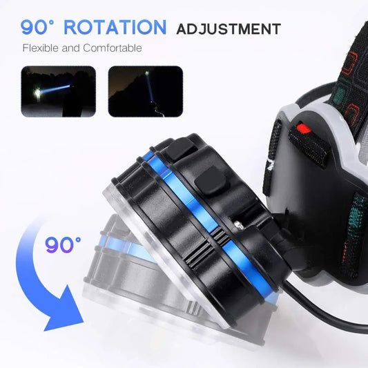 Most Powerful 7 LED Headlamp 18650 Rechargeable Headlight Waterproof Head Lamp Super Bright Head Flashlight