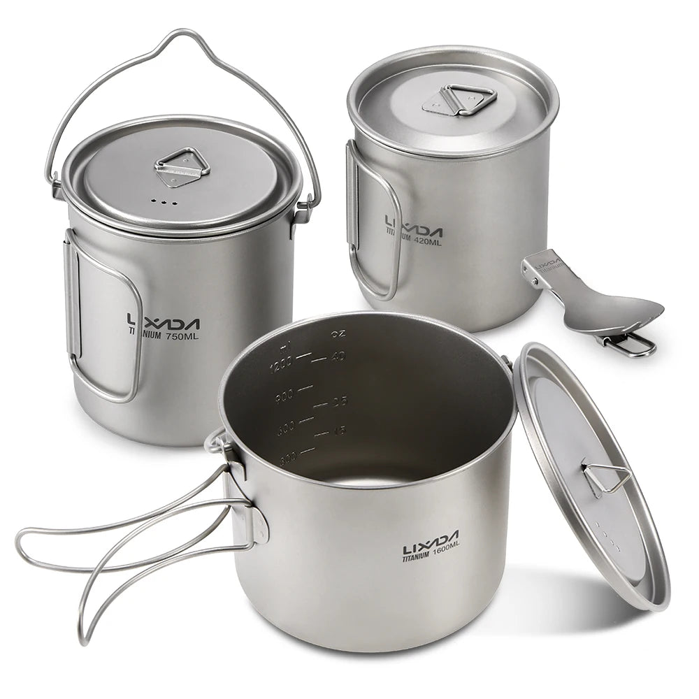 Lixada 900ml Titanium Cup Pot Ultralight Portable Cup Hanging Pot with Lid and Foldable Handle Outdoor Camping Backpacking