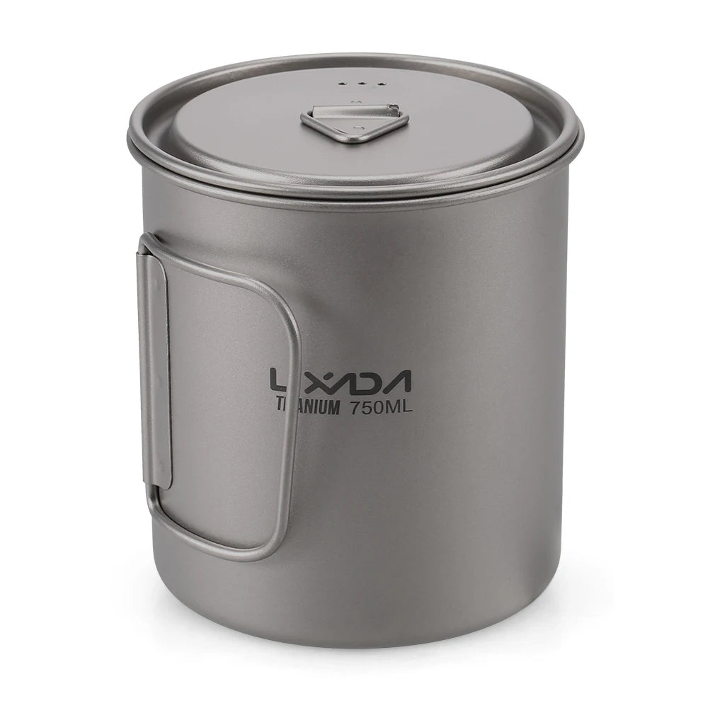 Lixada Water Cup Mug Titanium Water Cup Mug with Lid Handle Folding Spork for Outdoor Camping