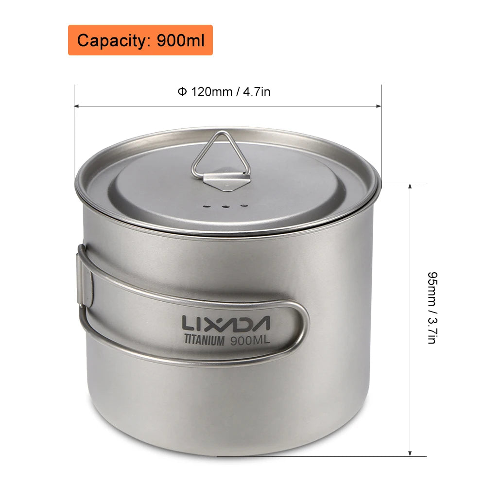 Lixada 900ml Titanium Cup Pot Ultralight Portable Cup Hanging Pot with Lid and Foldable Handle Outdoor Camping Backpacking