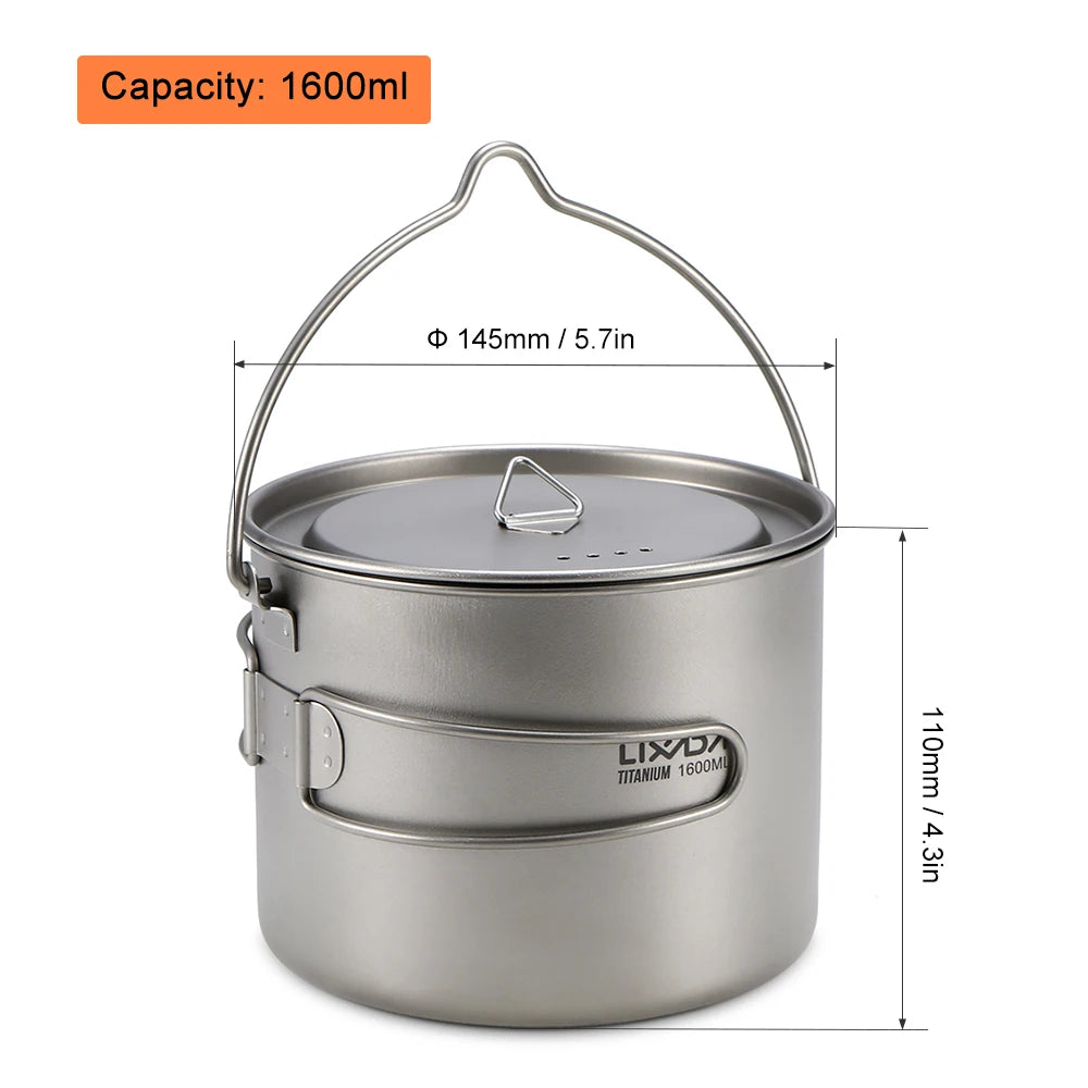 Lixada 900ml Titanium Cup Pot Ultralight Portable Cup Hanging Pot with Lid and Foldable Handle Outdoor Camping Backpacking