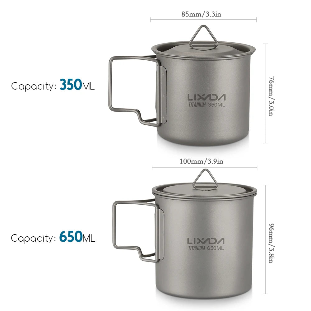 Lixada Water Cup Mug Titanium Water Cup Mug with Lid Handle Folding Spork for Outdoor Camping