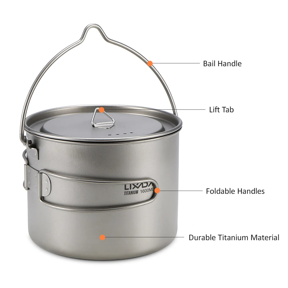 Lixada 900ml Titanium Cup Pot Ultralight Portable Cup Hanging Pot with Lid and Foldable Handle Outdoor Camping Backpacking
