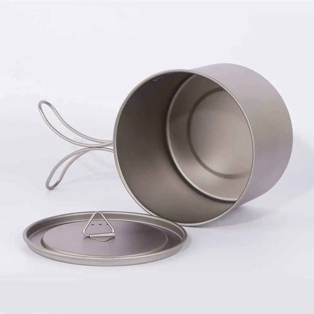 Lixada 900ml Titanium Cup Pot Ultralight Portable Cup Hanging Pot with Lid and Foldable Handle Outdoor Camping Backpacking