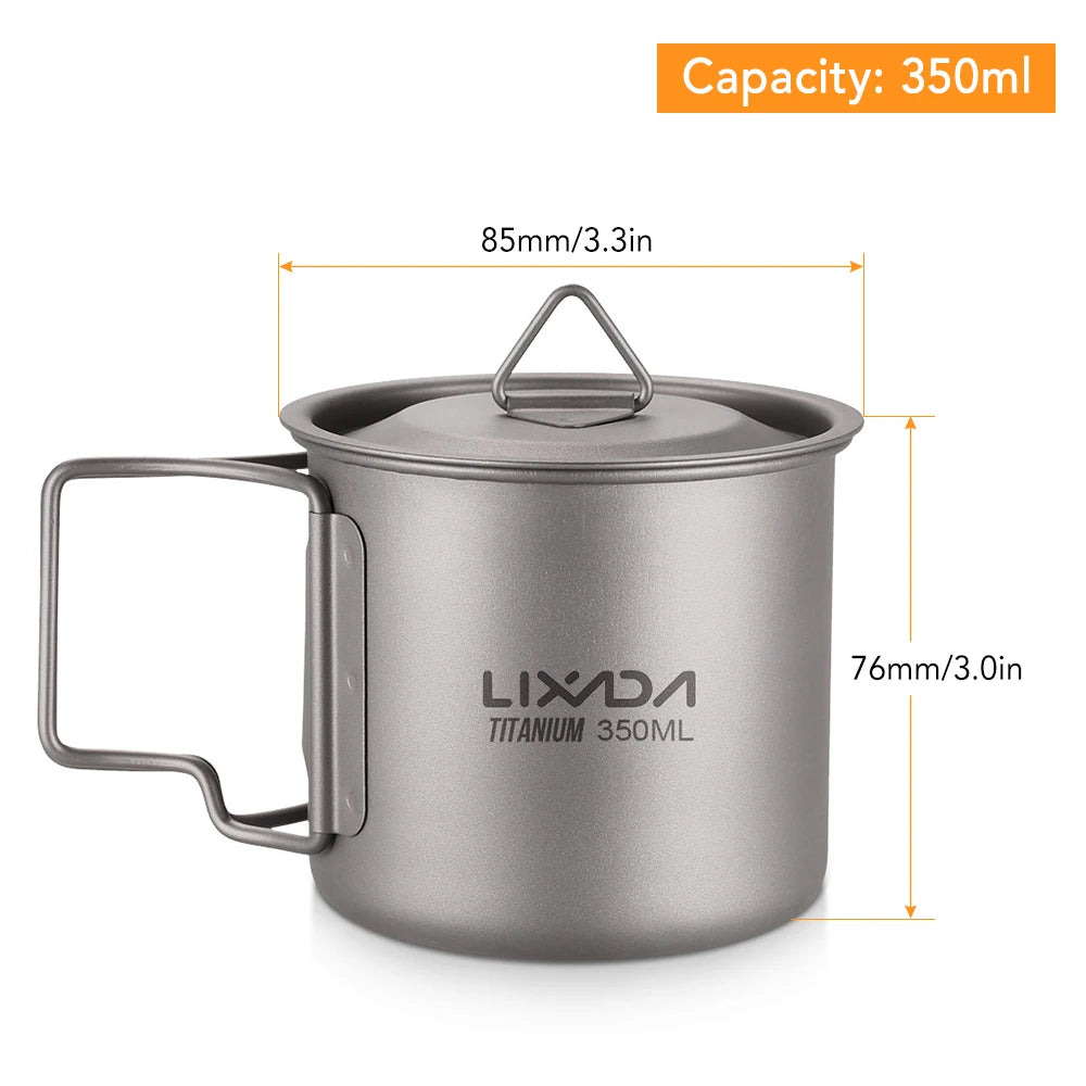 Lixada Water Cup Mug Titanium Water Cup Mug with Lid Handle Folding Spork for Outdoor Camping