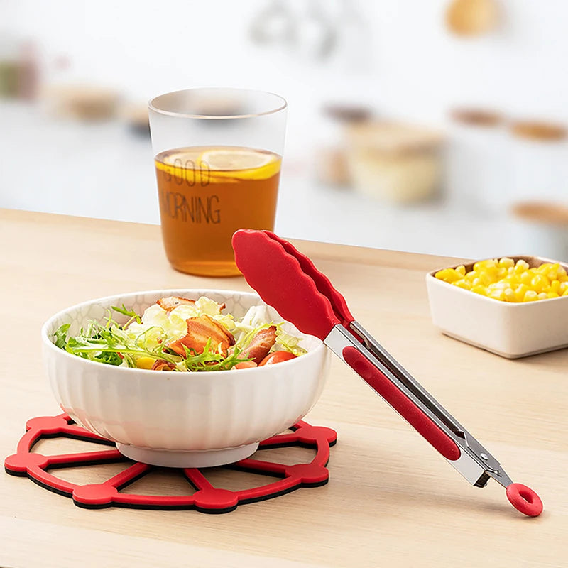 1Pcs 7inch Stainless Steel Food Clip BBQ Grill Steak Food Clip Non-slip Handle Bread Tong Party Kitchen Cooking Accessories