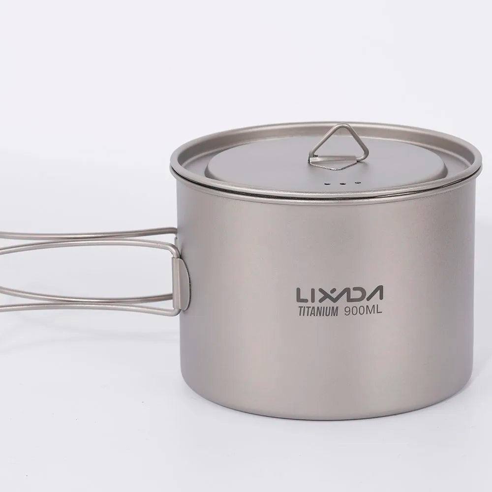 Lixada 900ml Titanium Cup Pot Ultralight Portable Cup Hanging Pot with Lid and Foldable Handle Outdoor Camping Backpacking