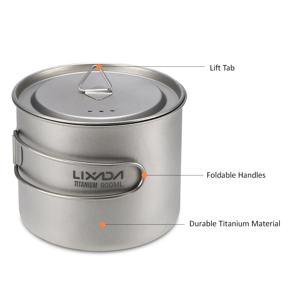 Lixada 900ml Titanium Cup Pot Ultralight Portable Cup Hanging Pot with Lid and Foldable Handle Outdoor Camping Backpacking