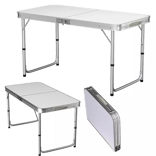 4ft Collapsible Height-Adjustable Aluminium Table for Camping Barbecue, with Handle Outdoor Garden Picnic  Travel Weatherproof