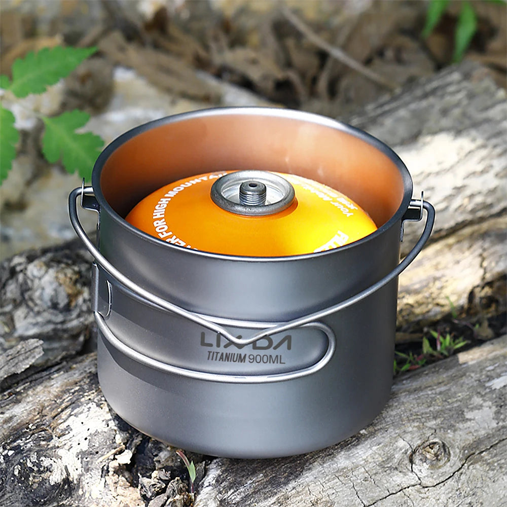 Lixada 900ml Titanium Cup Pot Ultralight Portable Cup Hanging Pot with Lid and Foldable Handle Outdoor Camping Backpacking