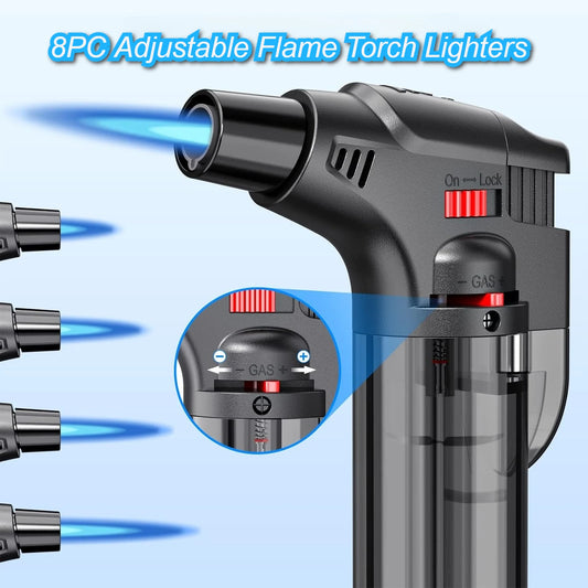 8-pack Torch Lighters,Windproof Lighters,Butane Gas Lighters Smoke Accessories,Outdoor Grilling Tools Kitchen Tools 2025 New