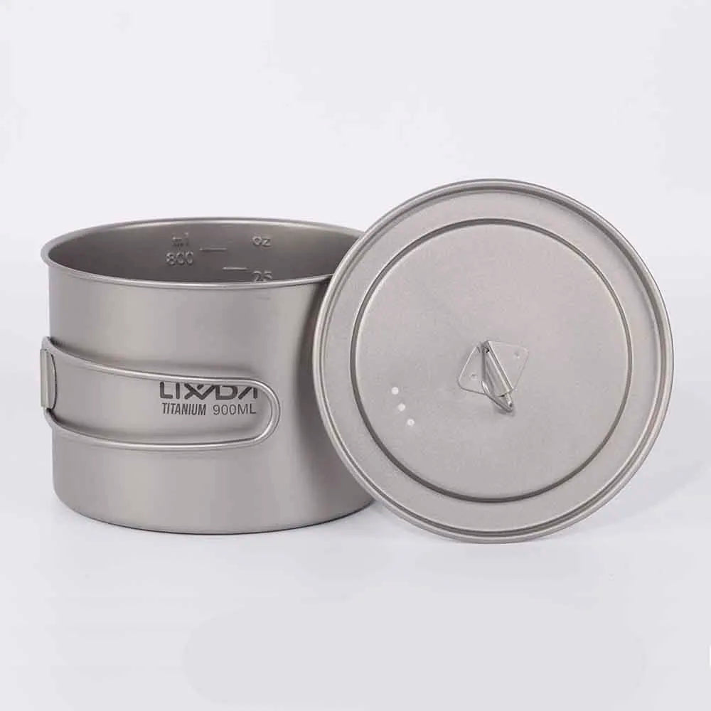 Lixada 900ml Titanium Cup Pot Ultralight Portable Cup Hanging Pot with Lid and Foldable Handle Outdoor Camping Backpacking