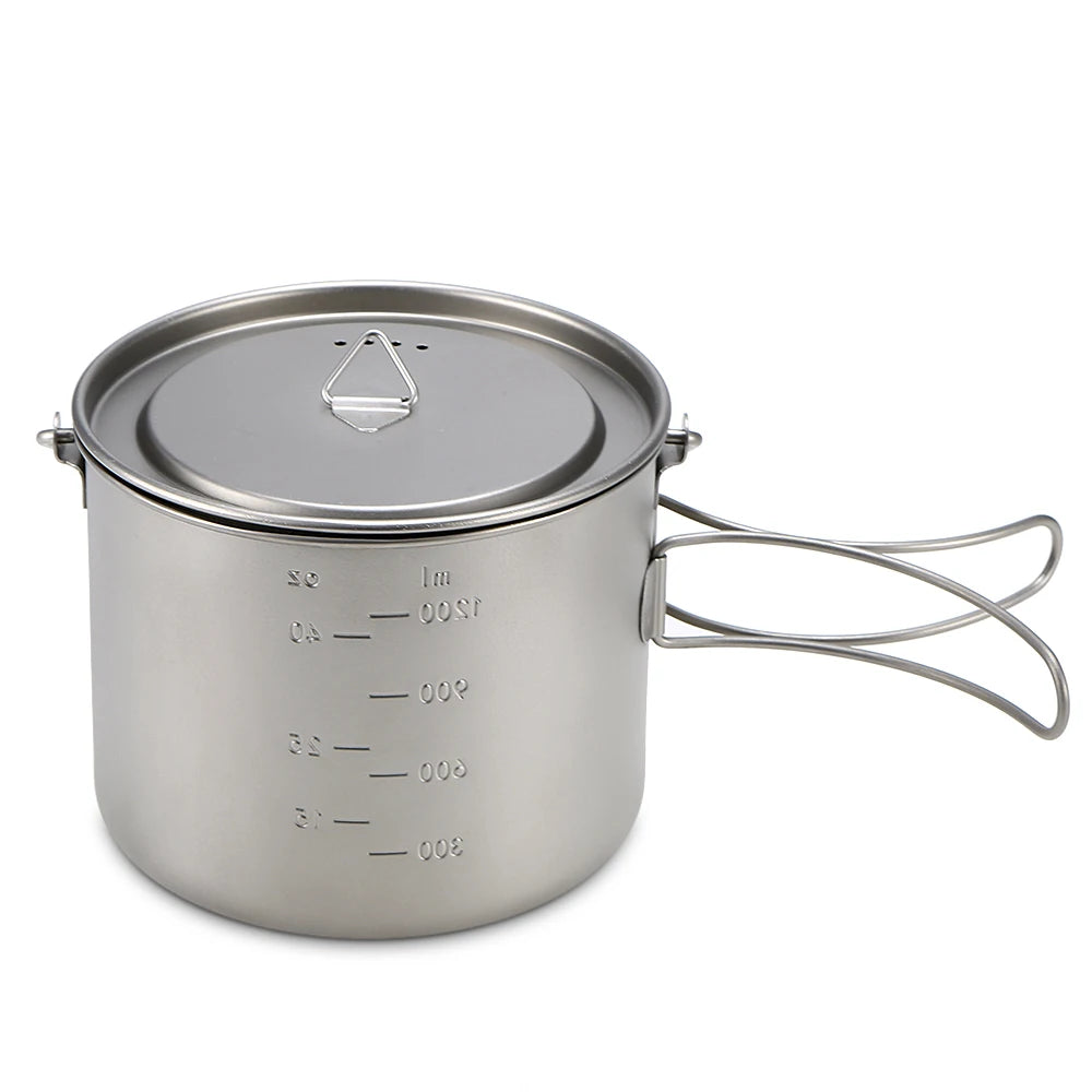 Lixada 900ml Titanium Cup Pot Ultralight Portable Cup Hanging Pot with Lid and Foldable Handle Outdoor Camping Backpacking