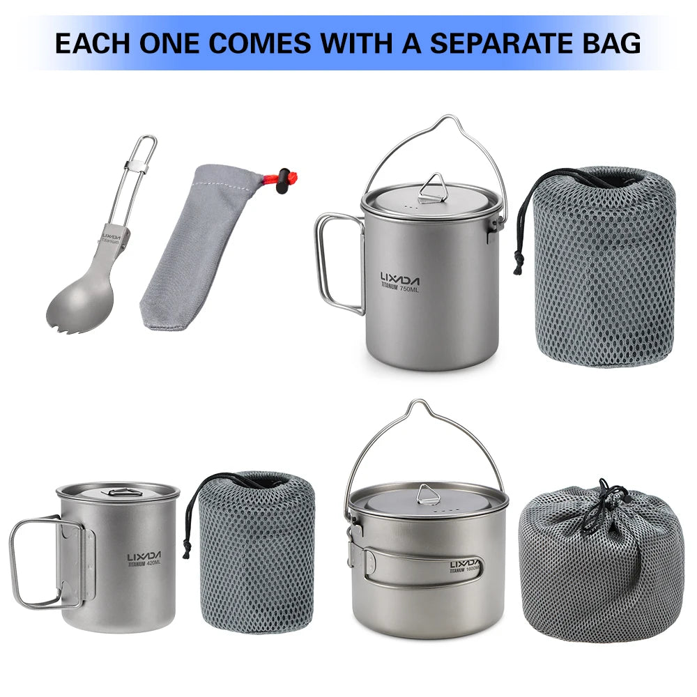 Lixada 900ml Titanium Cup Pot Ultralight Portable Cup Hanging Pot with Lid and Foldable Handle Outdoor Camping Backpacking