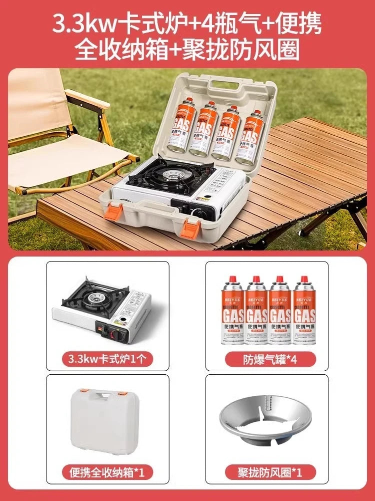Magnetic Portable Gas Stove, Outdoor Cooking Stove Set with Gas Tank, Cooking Utensils, Gas Stove for Camping and Hiking Meals