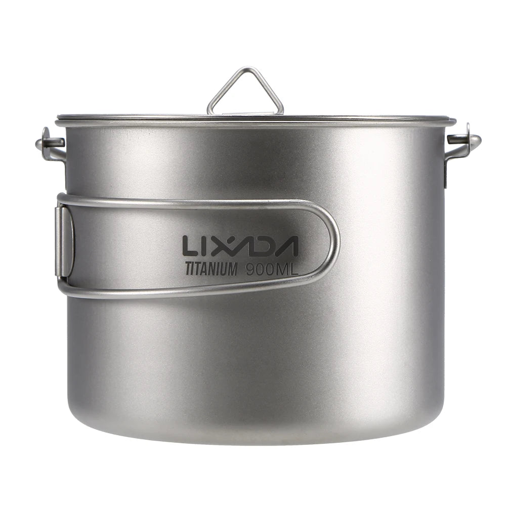 Lixada 900ml Titanium Cup Pot Ultralight Portable Cup Hanging Pot with Lid and Foldable Handle Outdoor Camping Backpacking