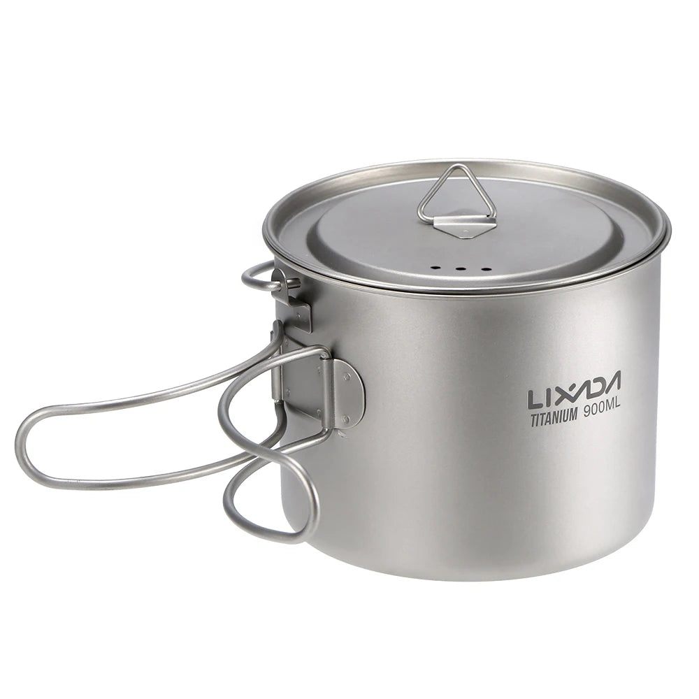 Lixada 900ml Titanium Cup Pot Ultralight Portable Cup Hanging Pot with Lid and Foldable Handle Outdoor Camping Backpacking