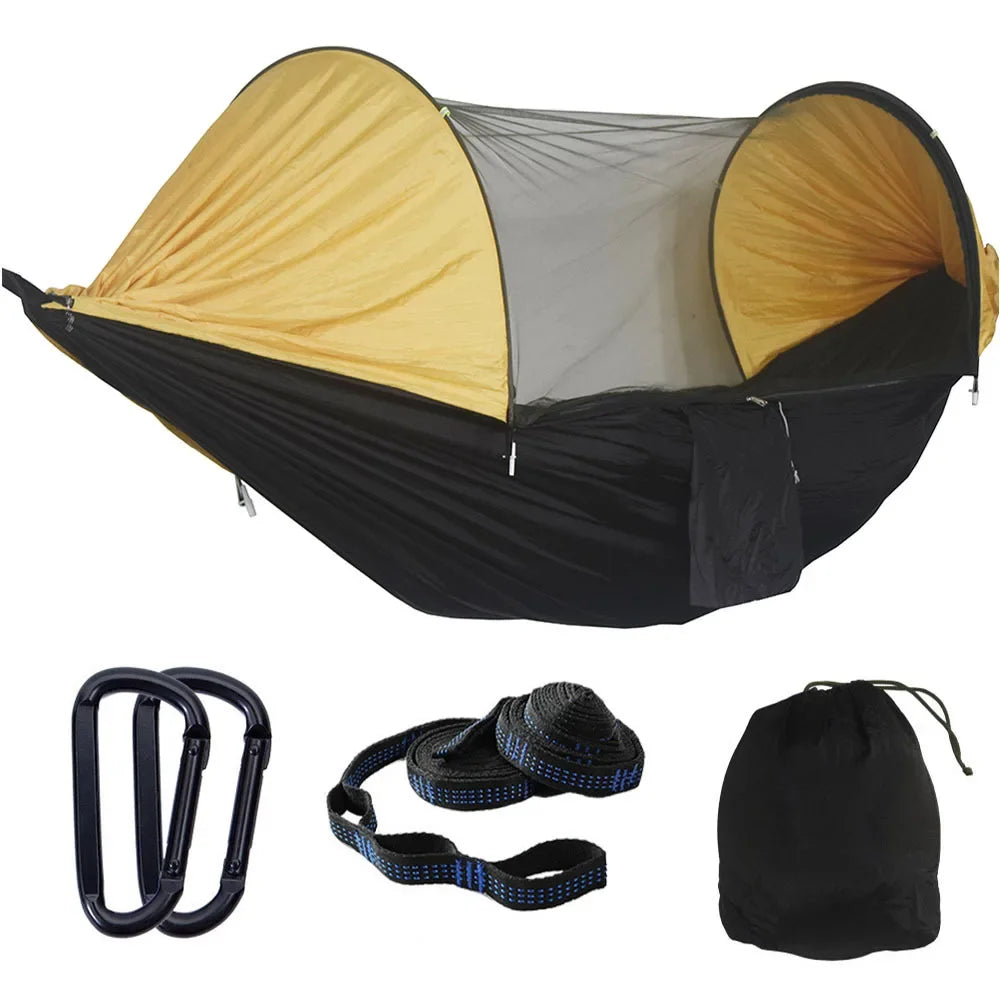 Camping Hammocks Mosquito Net Pop-Up Light Portable Outdoor Parachute Hammocks Swing Sleeping Hammock Camping Stuff Hanging Beds