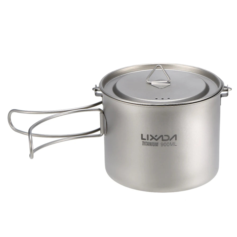 Lixada 900ml Titanium Cup Pot Ultralight Portable Cup Hanging Pot with Lid and Foldable Handle Outdoor Camping Backpacking