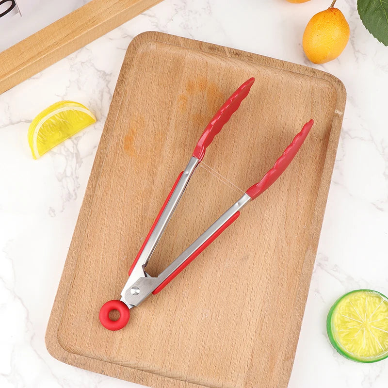 1Pcs 7inch Stainless Steel Food Clip BBQ Grill Steak Food Clip Non-slip Handle Bread Tong Party Kitchen Cooking Accessories