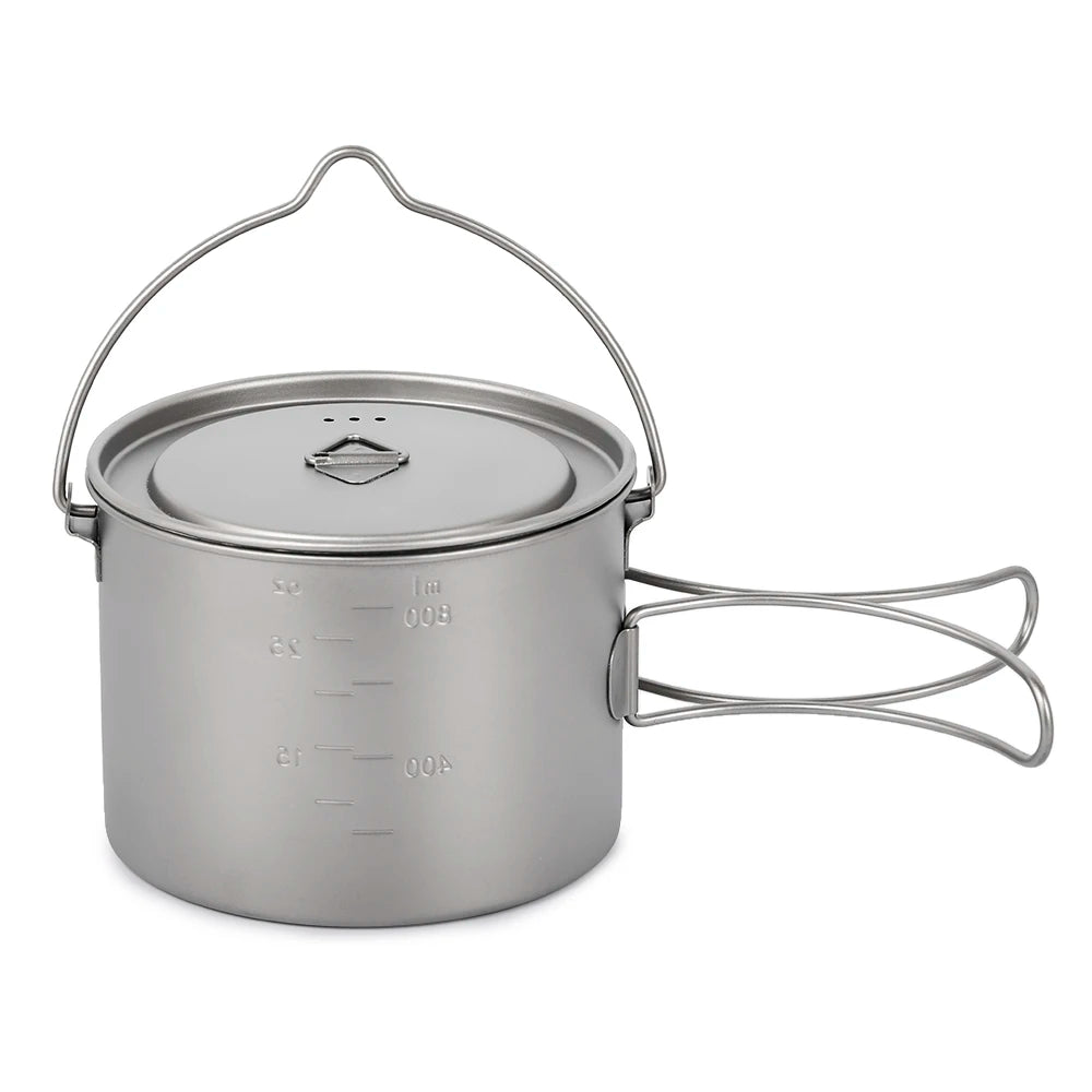 Lixada 900ml Titanium Cup Pot Ultralight Portable Cup Hanging Pot with Lid and Foldable Handle Outdoor Camping Backpacking