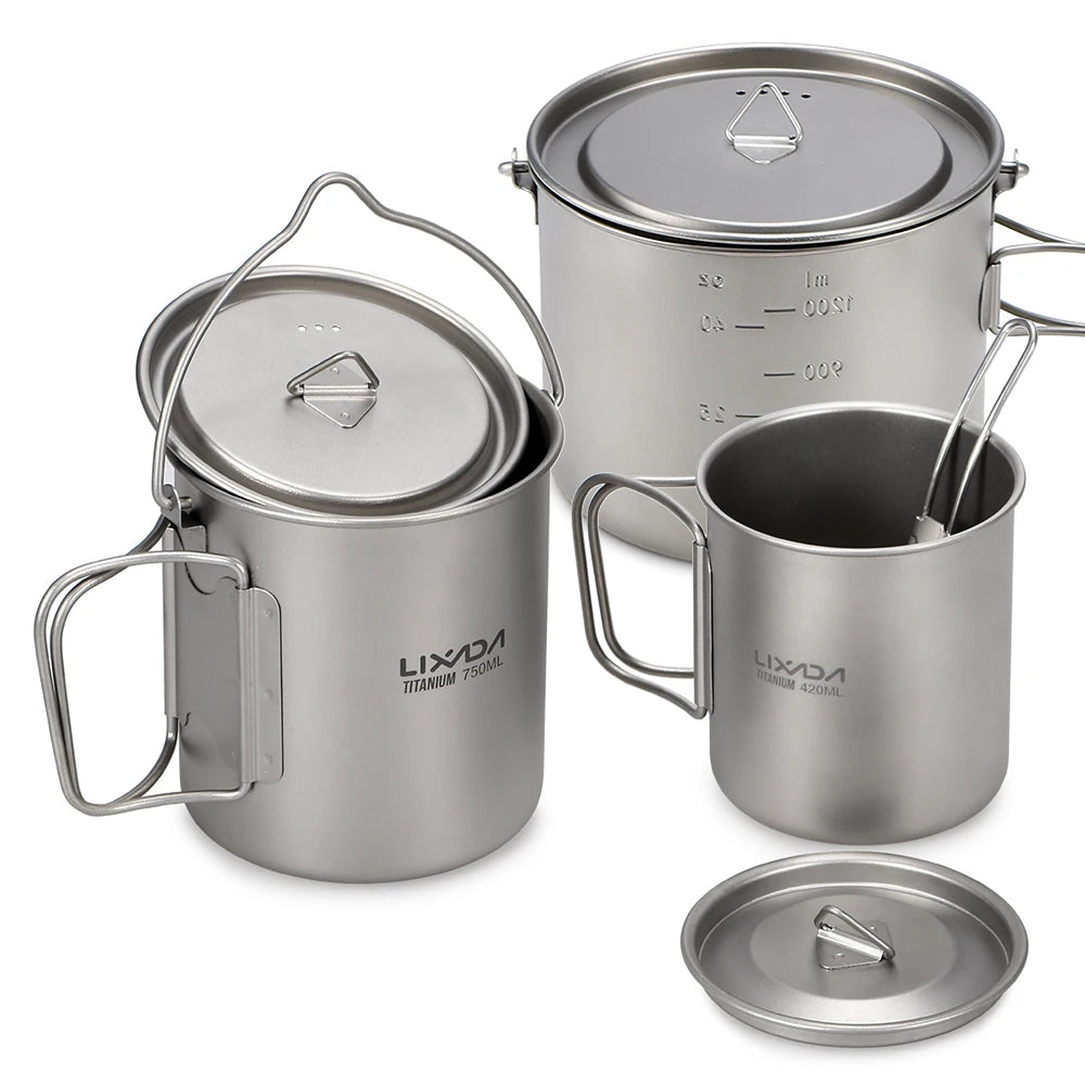 Lixada 900ml Titanium Cup Pot Ultralight Portable Cup Hanging Pot with Lid and Foldable Handle Outdoor Camping Backpacking