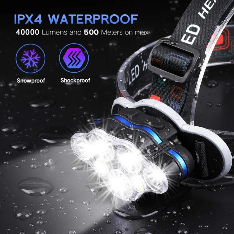 Most Powerful 7 LED Headlamp 18650 Rechargeable Headlight Waterproof Head Lamp Super Bright Head Flashlight