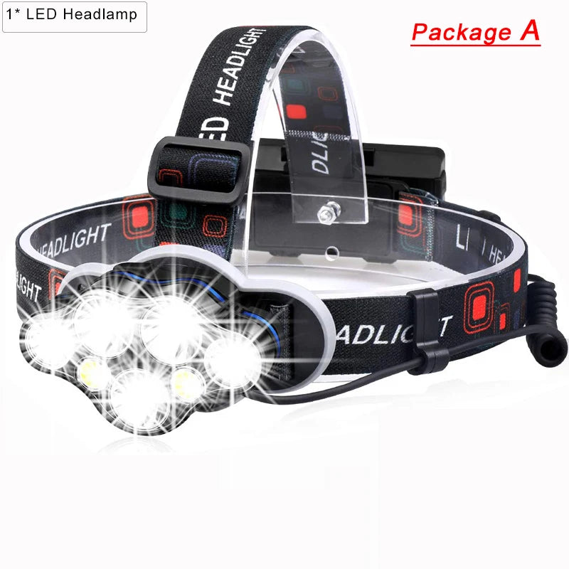 Most Powerful 7 LED Headlamp 18650 Rechargeable Headlight Waterproof Head Lamp Super Bright Head Flashlight