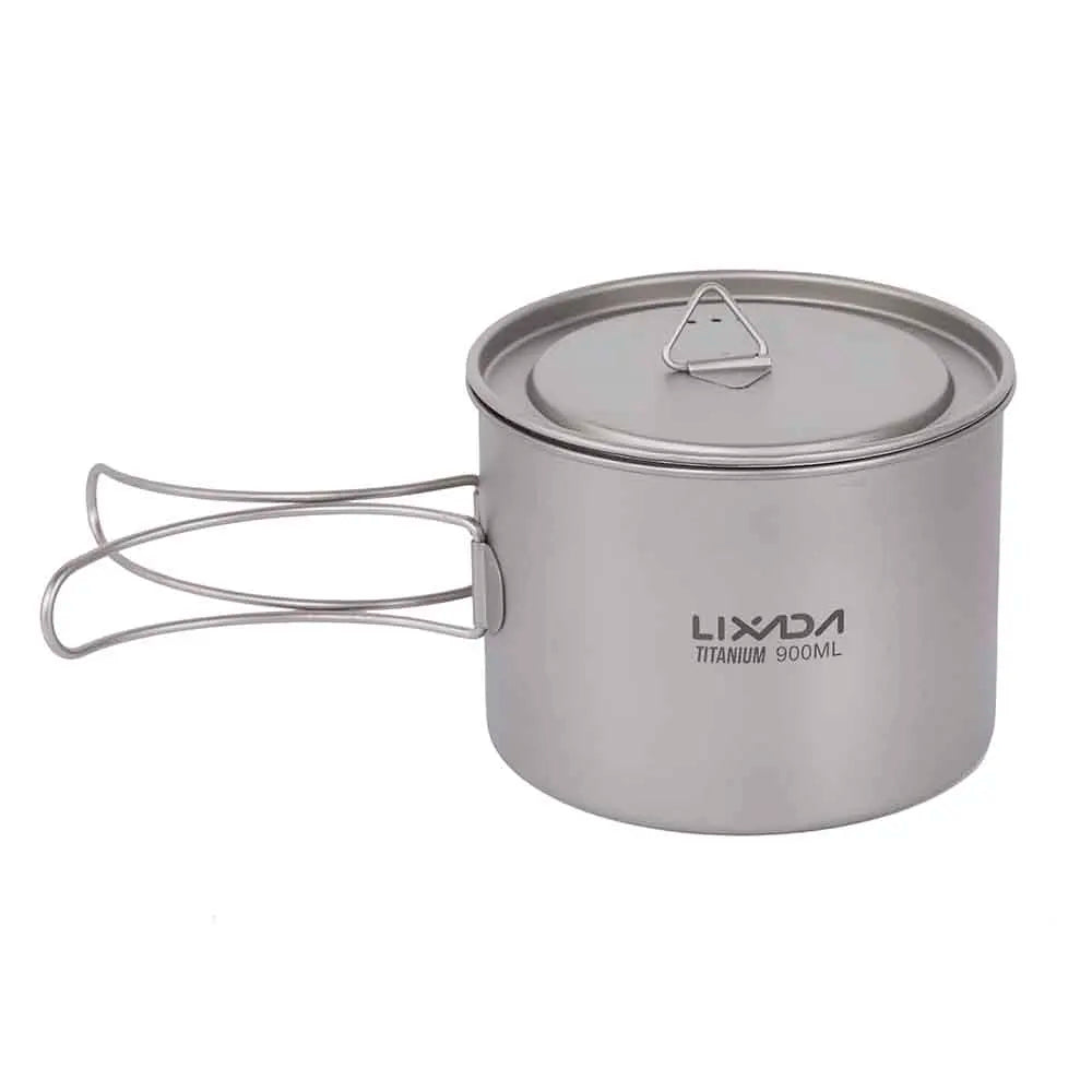 Lixada 900ml Titanium Cup Pot Ultralight Portable Cup Hanging Pot with Lid and Foldable Handle Outdoor Camping Backpacking