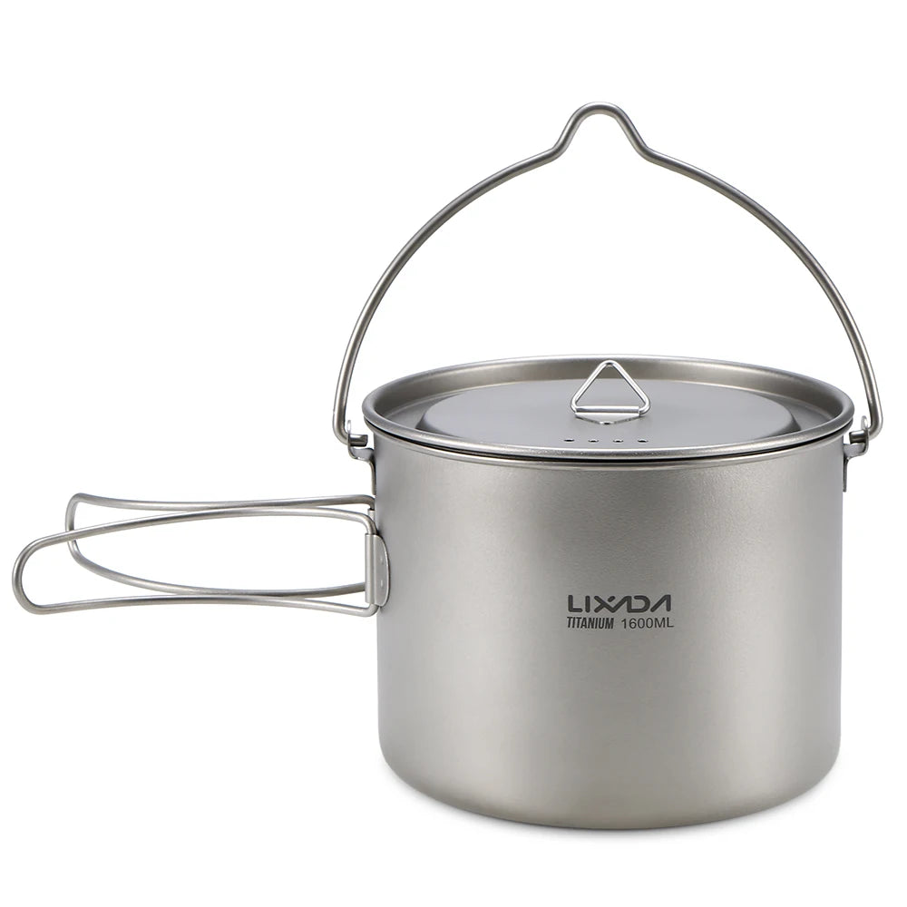 Lixada 900ml Titanium Cup Pot Ultralight Portable Cup Hanging Pot with Lid and Foldable Handle Outdoor Camping Backpacking