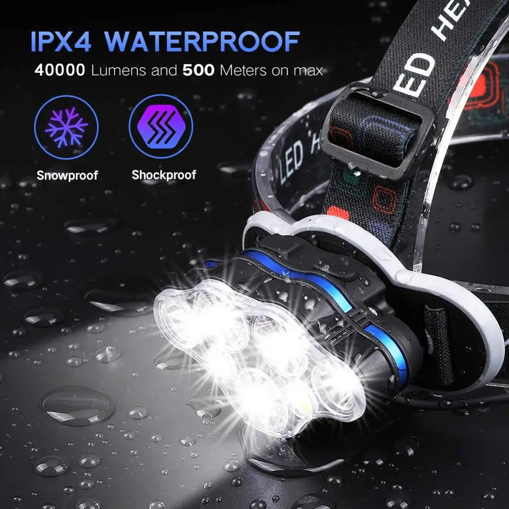 Most Powerful 7 LED Headlamp 18650 Rechargeable Headlight Waterproof Head Lamp Super Bright Head Flashlight
