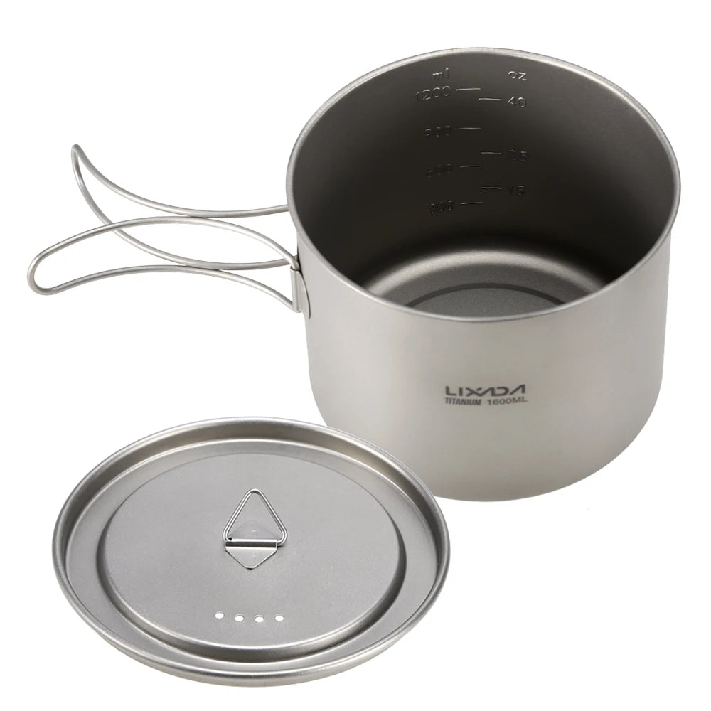 Lixada 900ml Titanium Cup Pot Ultralight Portable Cup Hanging Pot with Lid and Foldable Handle Outdoor Camping Backpacking