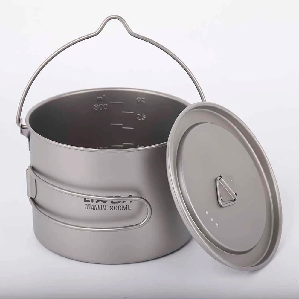 Lixada 900ml Titanium Cup Pot Ultralight Portable Cup Hanging Pot with Lid and Foldable Handle Outdoor Camping Backpacking