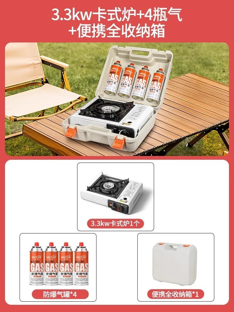 Magnetic Portable Gas Stove, Outdoor Cooking Stove Set with Gas Tank, Cooking Utensils, Gas Stove for Camping and Hiking Meals