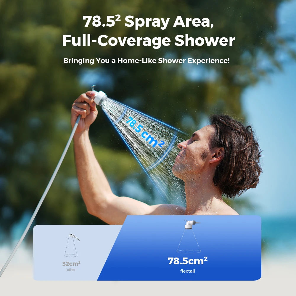FLEXTAIL Portable Shower Pump, IPX7 Waterproof Pump Head and Hose Set, Rechargeable Water Pump for Camping, Outdoor Shower