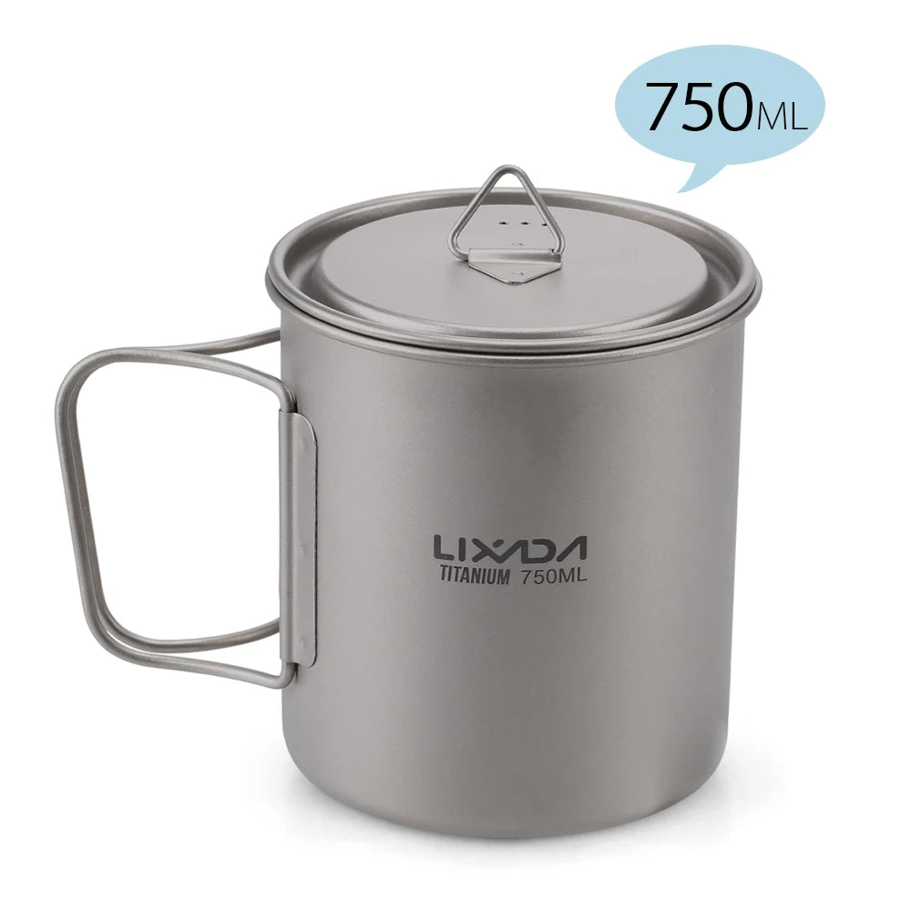 Lixada Water Cup Mug Titanium Water Cup Mug with Lid Handle Folding Spork for Outdoor Camping