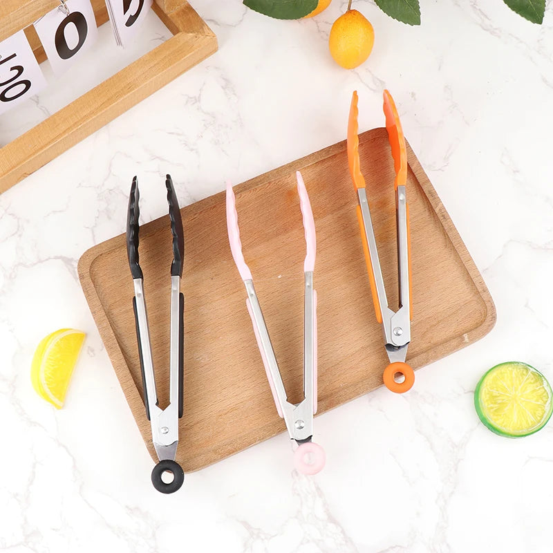 1Pcs 7inch Stainless Steel Food Clip BBQ Grill Steak Food Clip Non-slip Handle Bread Tong Party Kitchen Cooking Accessories