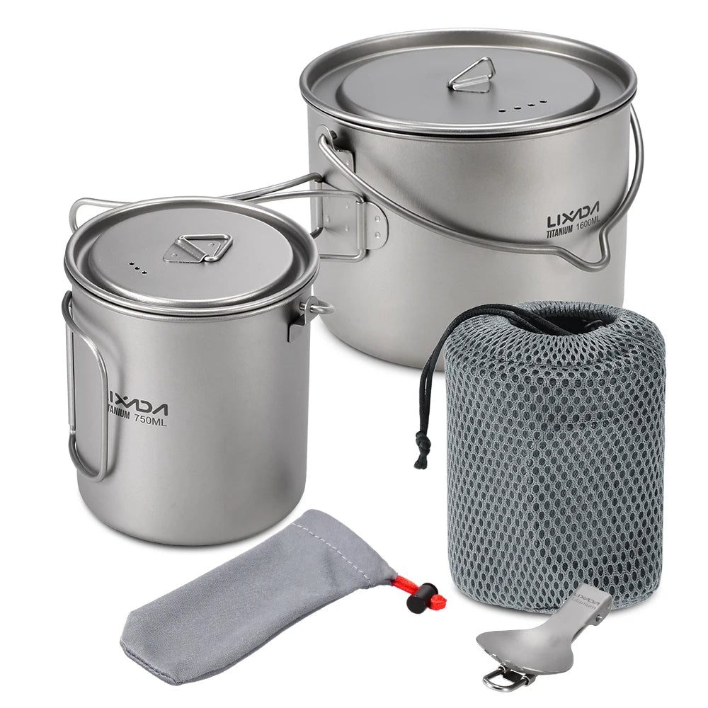 Lixada 900ml Titanium Cup Pot Ultralight Portable Cup Hanging Pot with Lid and Foldable Handle Outdoor Camping Backpacking