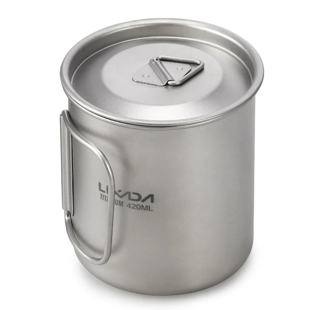Lixada 900ml Titanium Cup Pot Ultralight Portable Cup Hanging Pot with Lid and Foldable Handle Outdoor Camping Backpacking