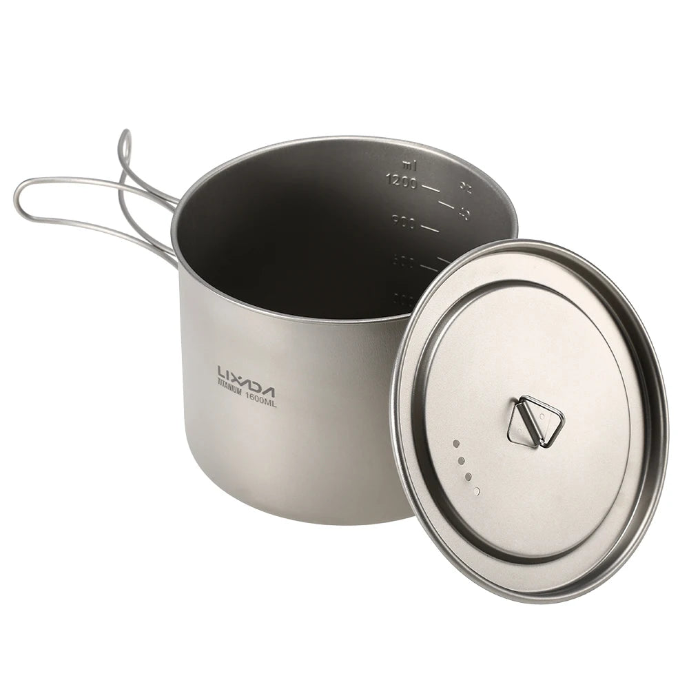 Lixada 900ml Titanium Cup Pot Ultralight Portable Cup Hanging Pot with Lid and Foldable Handle Outdoor Camping Backpacking
