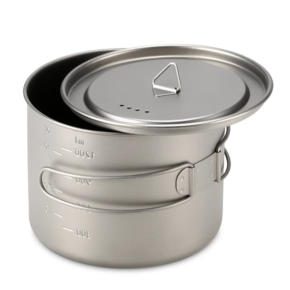 Lixada 900ml Titanium Cup Pot Ultralight Portable Cup Hanging Pot with Lid and Foldable Handle Outdoor Camping Backpacking