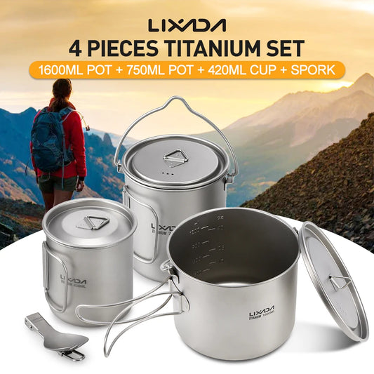 Lixada 900ml Titanium Cup Pot Ultralight Portable Cup Hanging Pot with Lid and Foldable Handle Outdoor Camping Backpacking