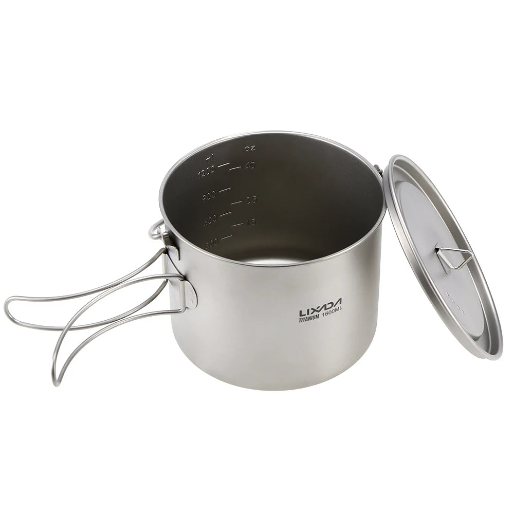 Lixada 900ml Titanium Cup Pot Ultralight Portable Cup Hanging Pot with Lid and Foldable Handle Outdoor Camping Backpacking