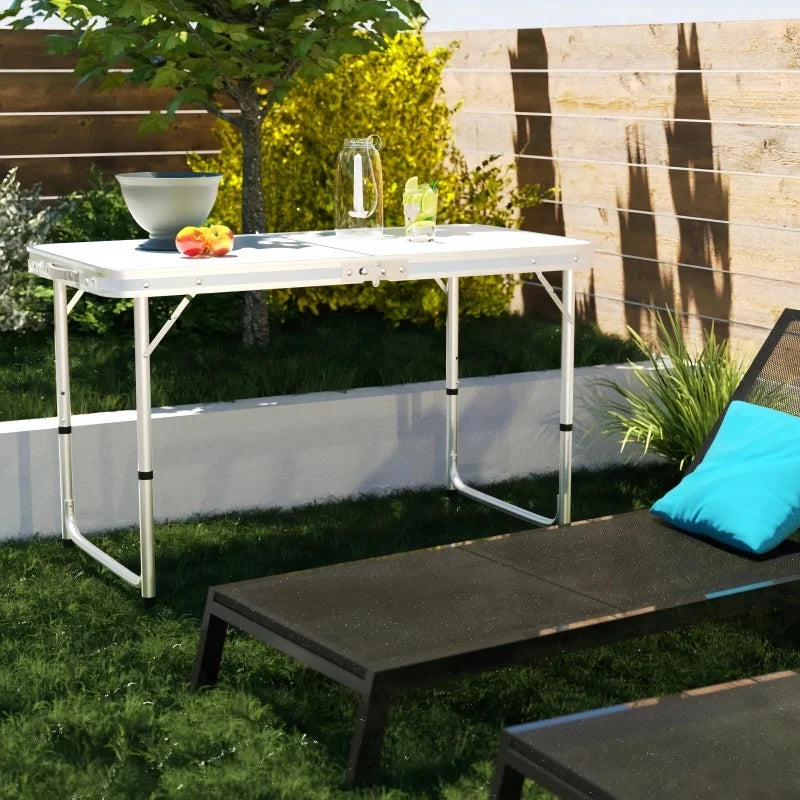 4ft Collapsible Height-Adjustable Aluminium Table for Camping Barbecue, with Handle Outdoor Garden Picnic  Travel Weatherproof