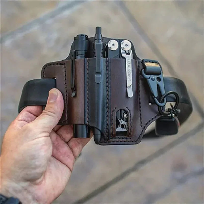 Leather Sheath for Leatherman Multitool Sheath EDC Pocket Organizer with Key Holder for Belt and Flashlight Camping Outdoor Tool