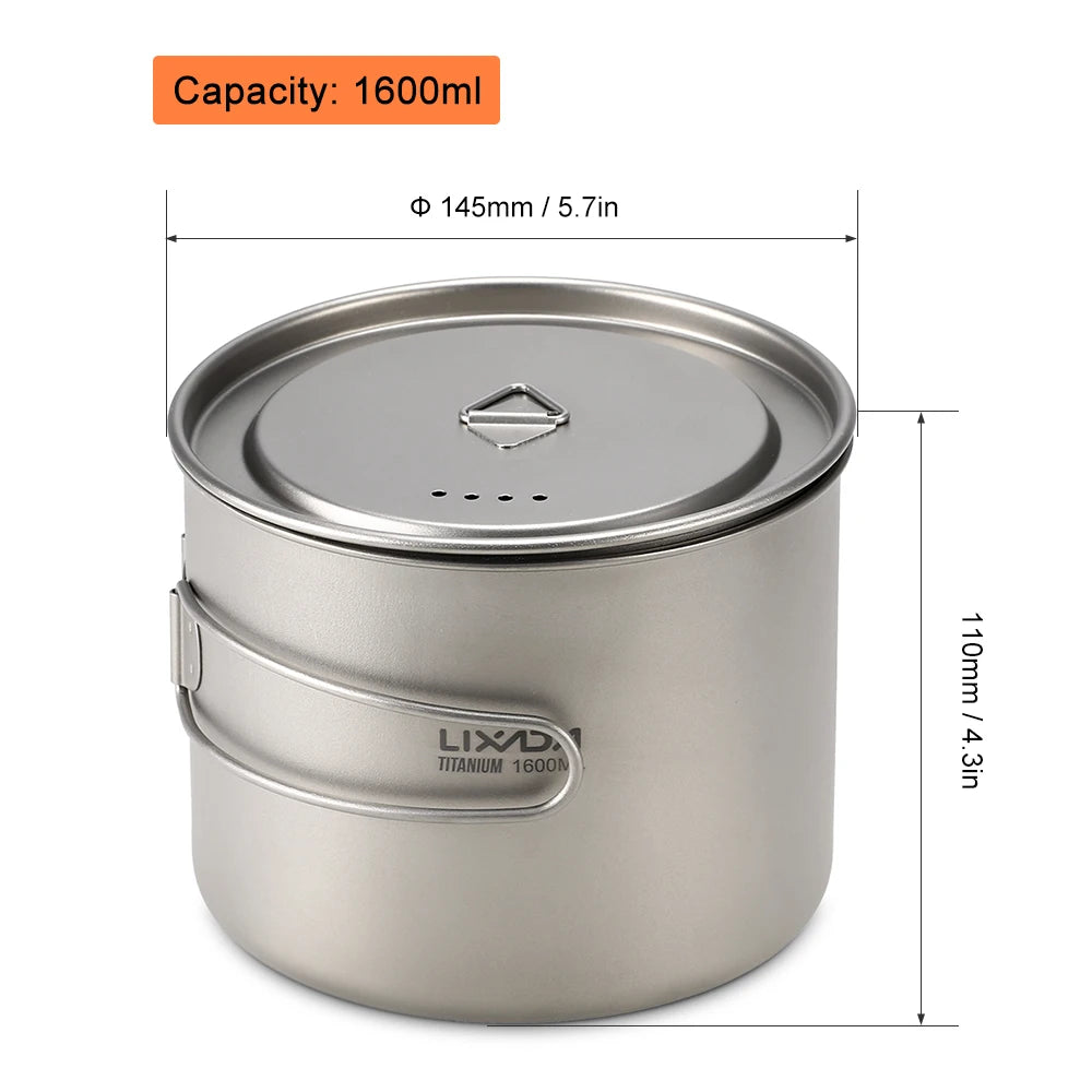 Lixada 900ml Titanium Cup Pot Ultralight Portable Cup Hanging Pot with Lid and Foldable Handle Outdoor Camping Backpacking