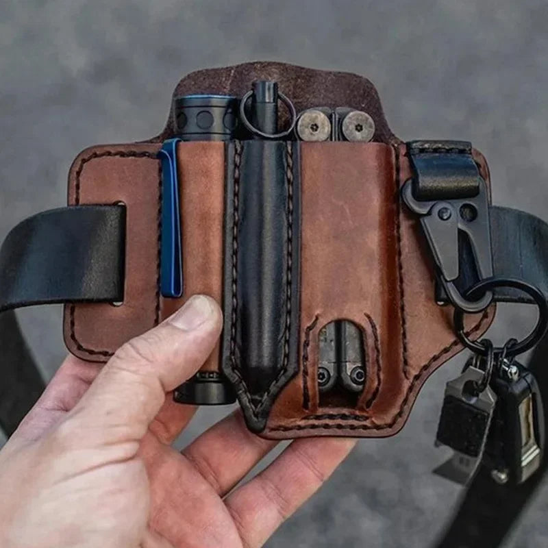 Leather Sheath for Leatherman Multitool Sheath EDC Pocket Organizer with Key Holder for Belt and Flashlight Camping Outdoor Tool