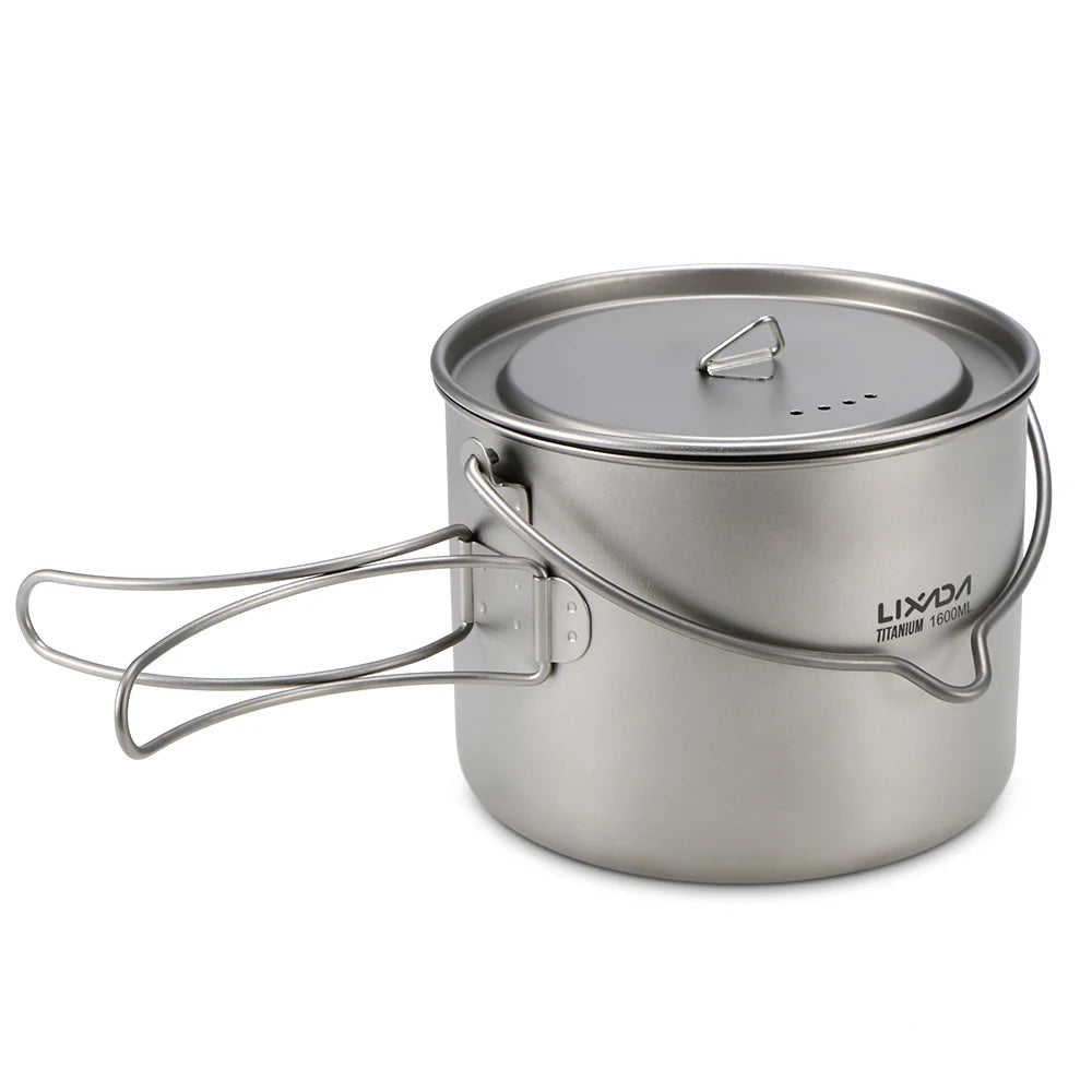 Lixada 900ml Titanium Cup Pot Ultralight Portable Cup Hanging Pot with Lid and Foldable Handle Outdoor Camping Backpacking